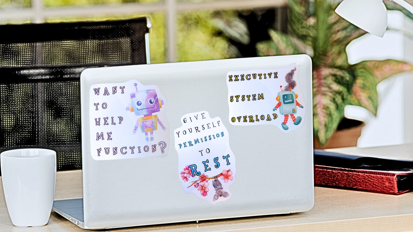 Executive Dysfunction Sticker & Keychain Set